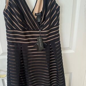 White House Black Market Black and Nude Striped Fit & Flare Dress